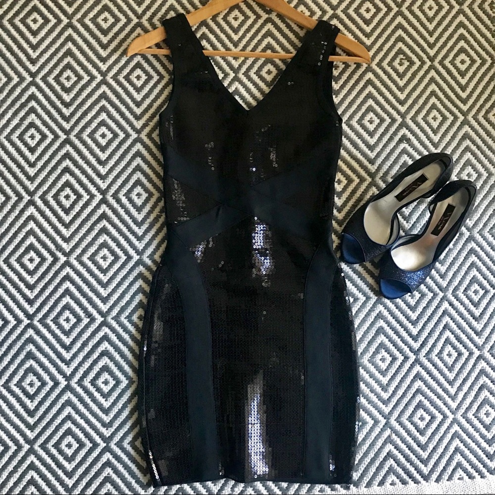 Bebe • Black Sequin Bandage Bodycon Mini Dress
